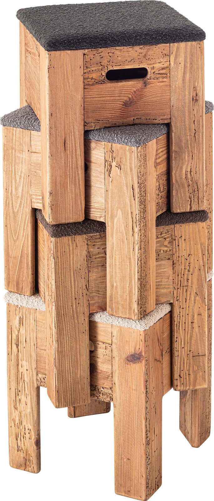 【2点セット】スツール チェア チェアー 木製スツール 木製 古材 アンティーク スタッキング オットマン - 画像 (10)