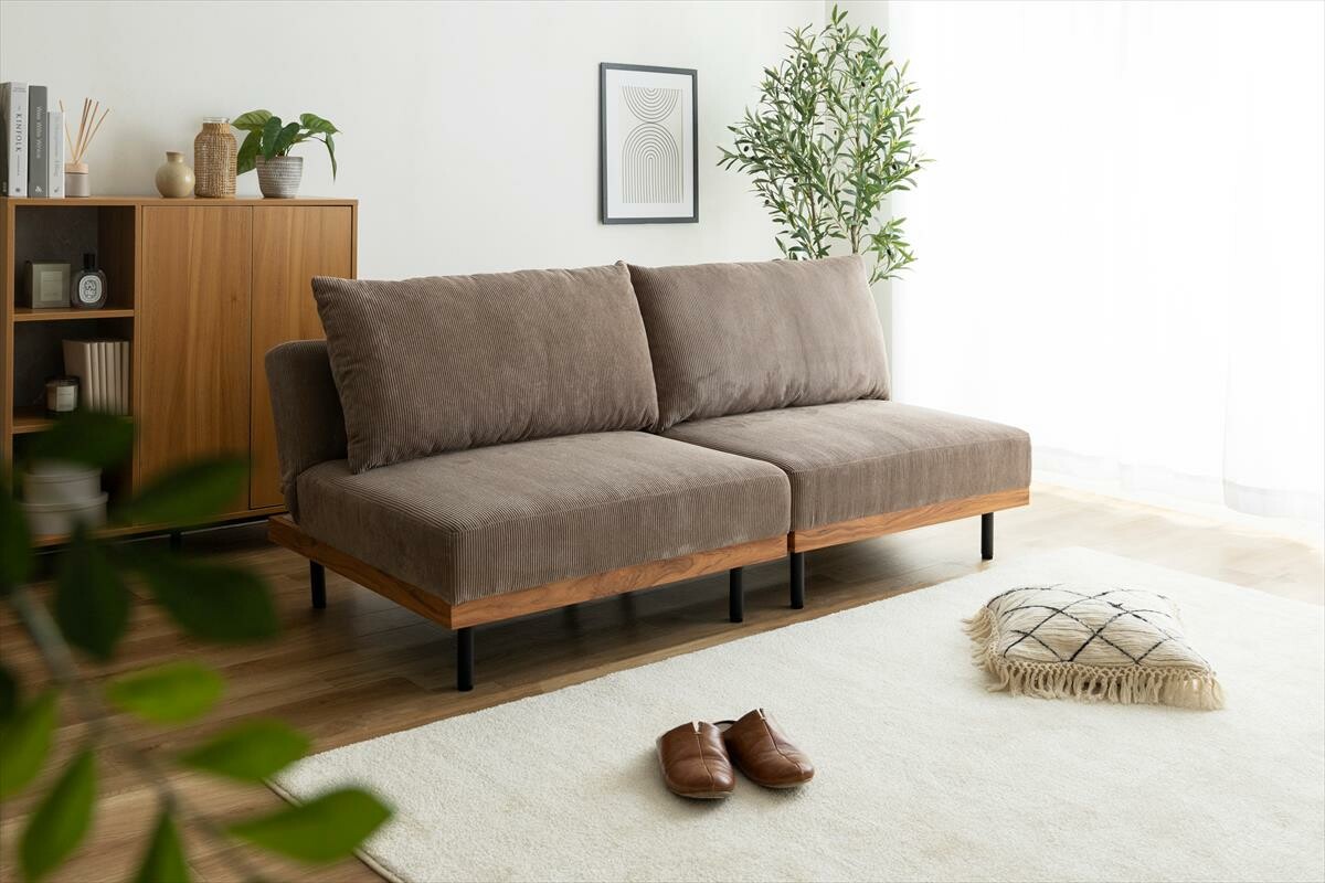 【2点セット】Ridley(リドリー)リクライニングコーデュロイソファ ソファ カウチソファ ソファベッド - 画像 (2)