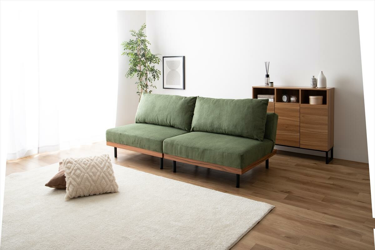 【2点セット】Ridley(リドリー)リクライニングコーデュロイソファ ソファ カウチソファ ソファベッド - 画像 (6)