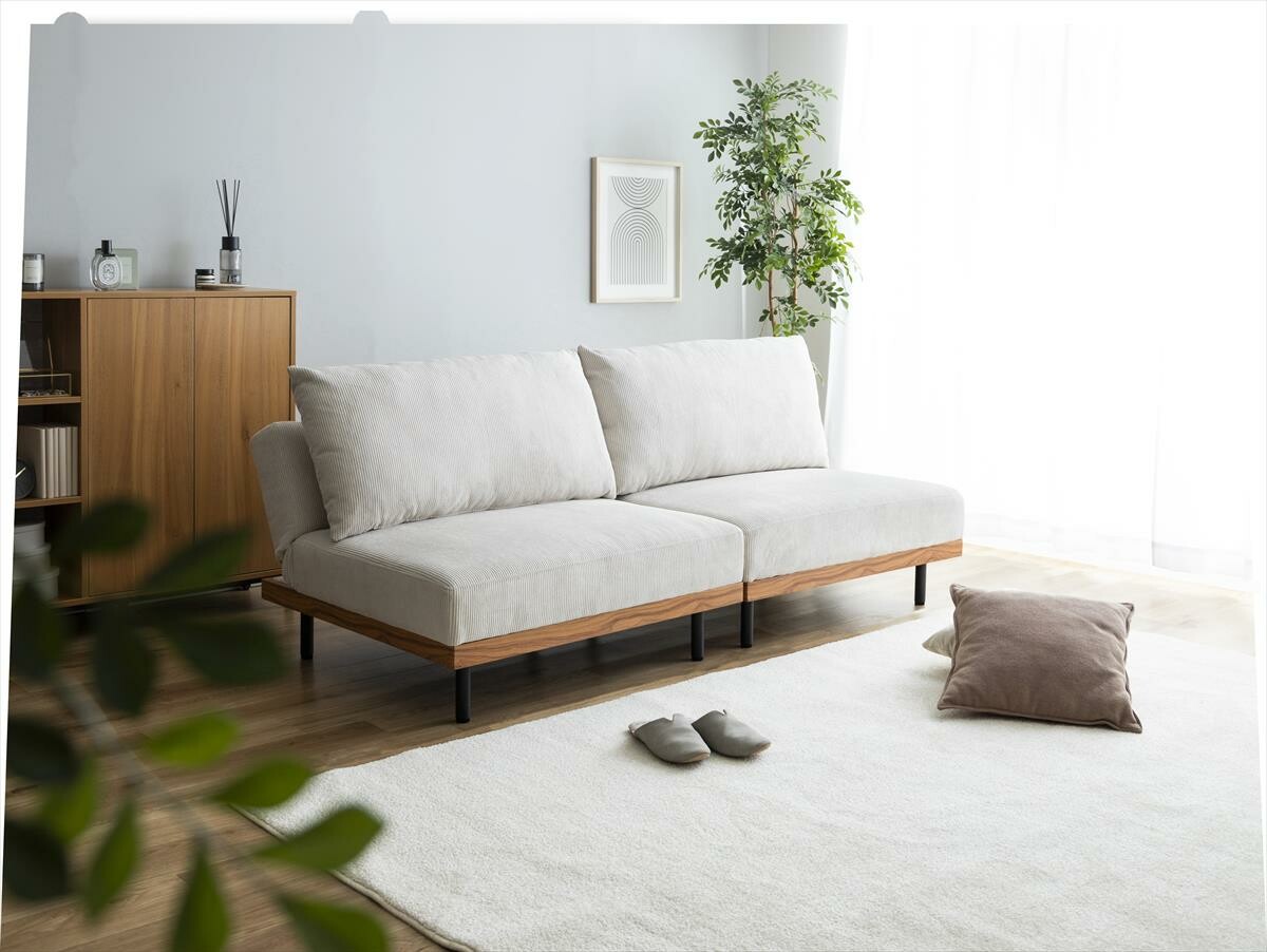 【2点セット】Ridley(リドリー)リクライニングコーデュロイソファ ソファ カウチソファ ソファベッド - 画像 (10)