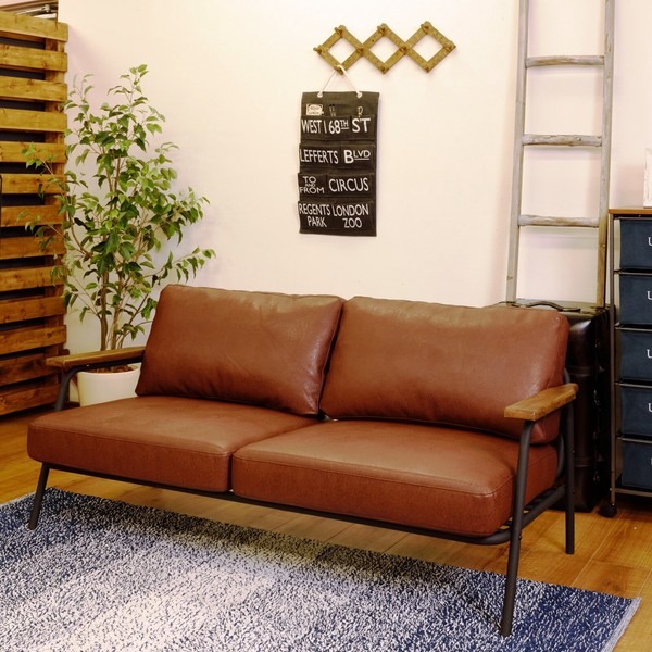 ボイド ソファー ソファ リビングソファ 2人掛 1人掛 オットマン レザー調 ヴィンテージ スチールフレーム