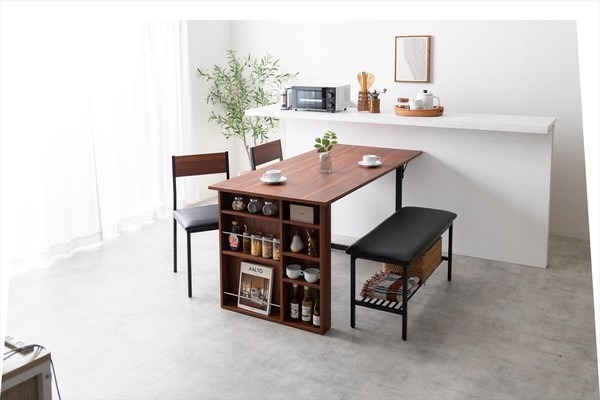 【4点セット】Super 収納付伸長式ダイニングテーブル+チェア2脚+ベンチ - 画像 (2)