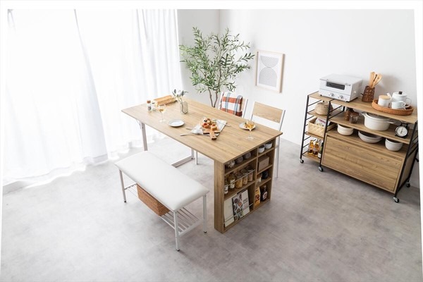 【4点セット】Super 収納付伸長式ダイニングテーブル+チェア2脚+ベンチ - 画像 (4)