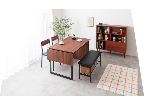 【4点セット】Super 収納付伸長式ダイニングテーブル+チェア2脚+ベンチ - 画像 (5)