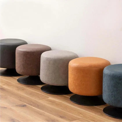 【2点セット】ラウンドスツール 回転チェア  レザー調 カフェチェア 丸形 スツール