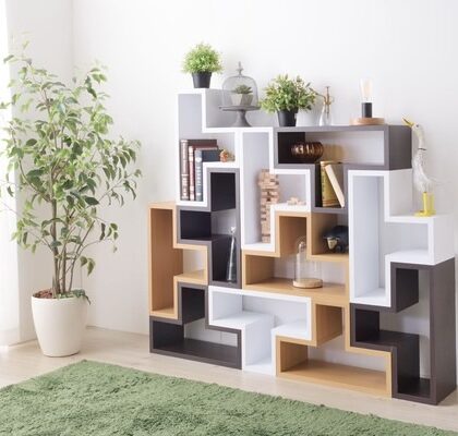 【3点セット】ラック パズルラック 凸型 木製 キッチン棚 スリム収納棚 オープンラック 積み重ね 収納棚 本棚 キッチン