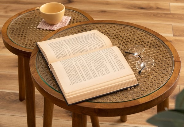 【2点セット】サイドテーブル ガラステーブル ソファーサイド ベッドサイドテーブル ラック 本棚 ラウンドガラステーブル