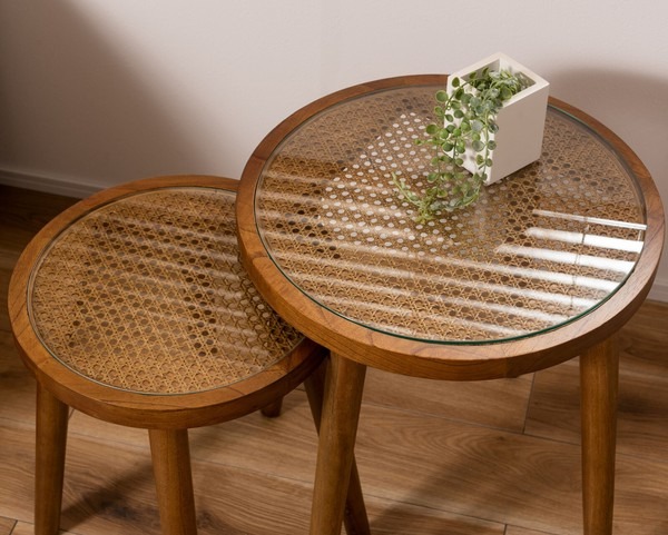 【2点セット】サイドテーブル ガラステーブル ソファーサイド ベッドサイドテーブル ラック 本棚 ラウンドガラステーブル - 画像 (22)